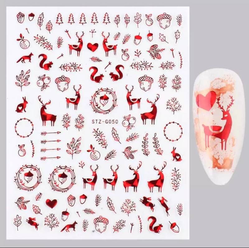 Weihnachten - Eichhörnchen, Rentier, Pflanzen Und Natur Holographic Red Nail Art Sticker von Etsy - KitschyNails