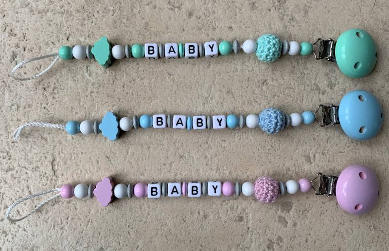 Schnullerkette -Baby - Mit Häkelperle in Rosa, Mint Oder Hellblau von Etsy - KleinUndHandgemacht