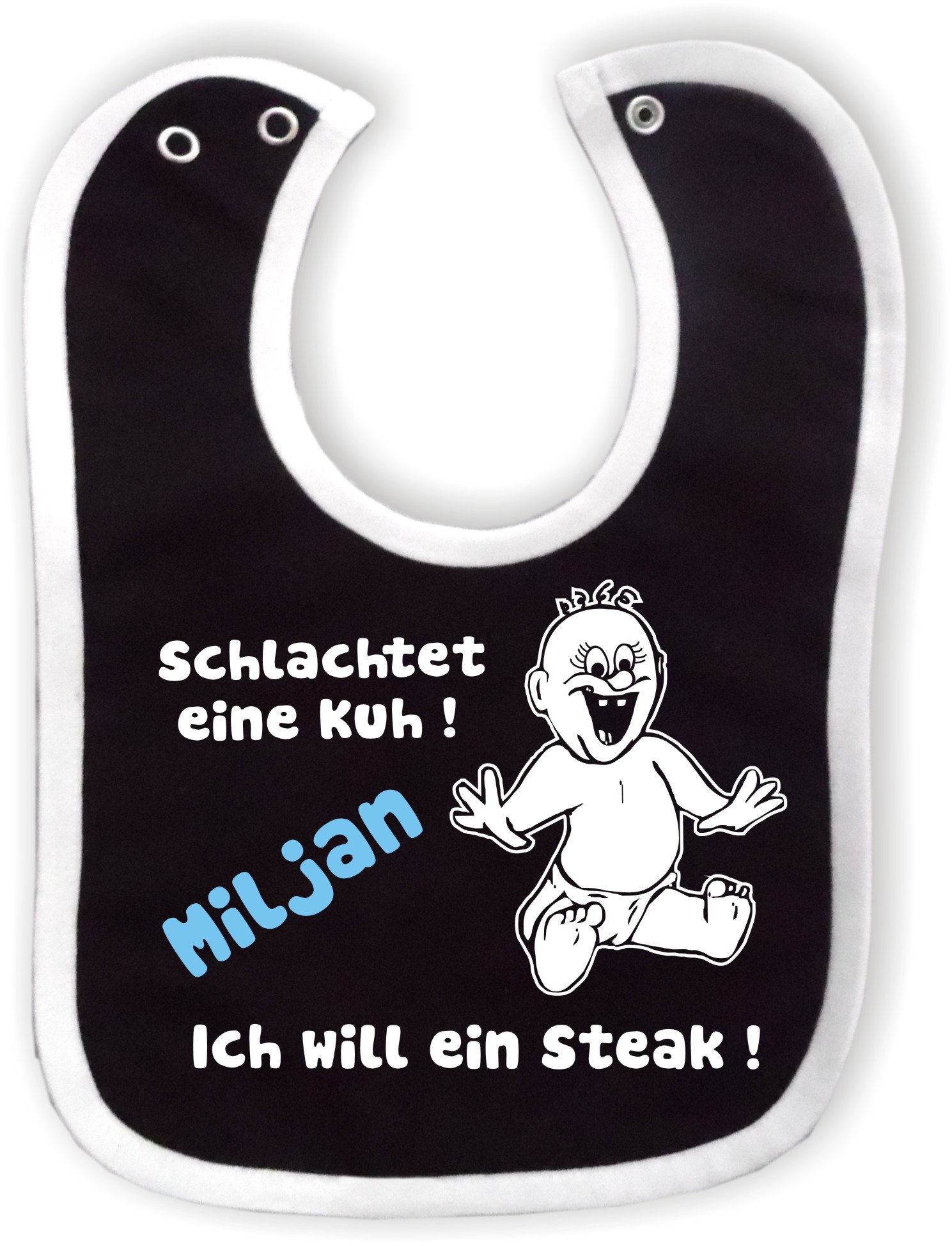 Baby Lätzchen Mit Farbigen Saum Personalisiert Ich Will Ein Steak von Etsy - KleinerFratzStore