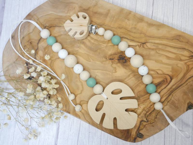 Schnullerkette | Babyschalenanhänger Monstera Set von Etsy - KnotenRaum