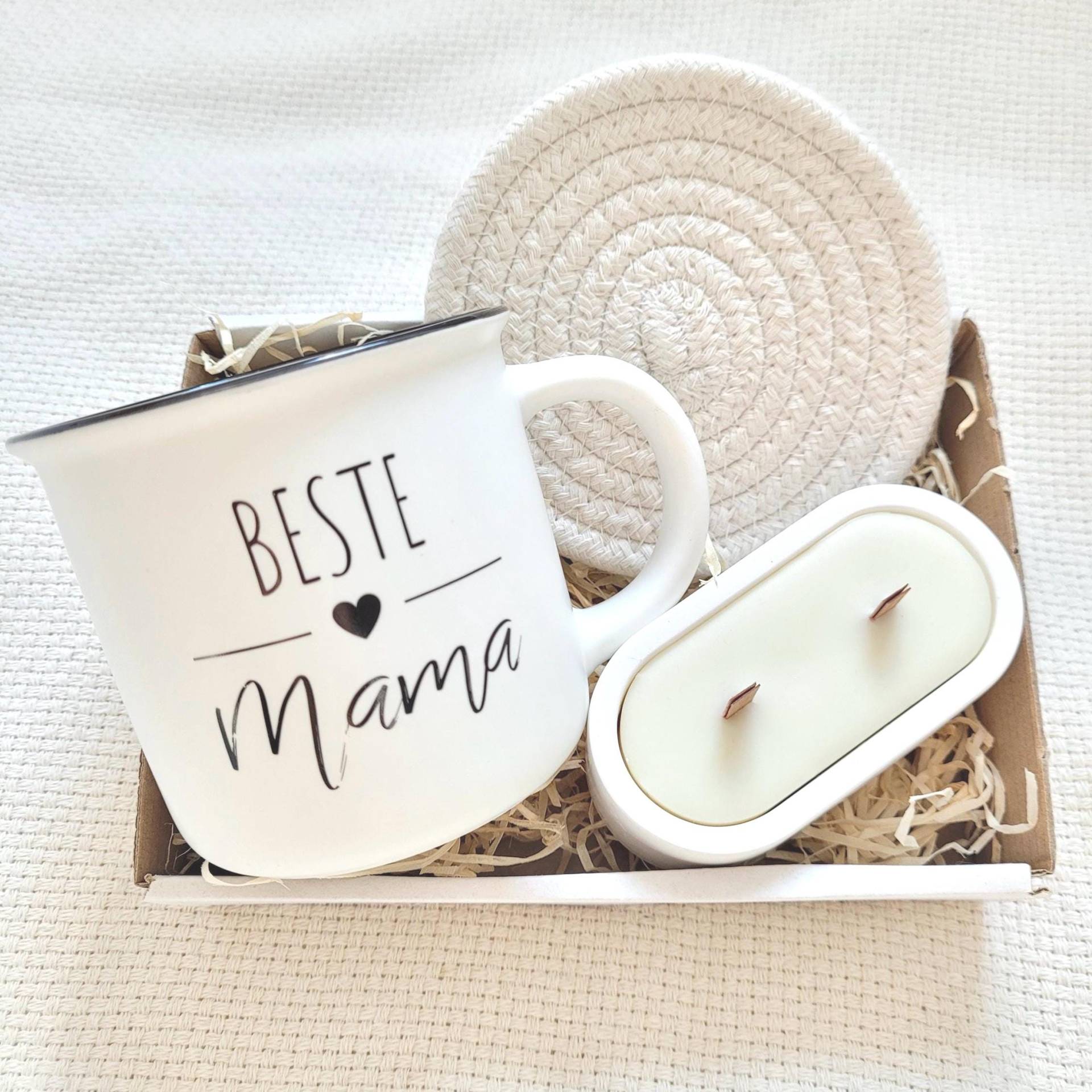 Tassen-Geschenkset Mit Spruch Beste Mama | Geschenkbox Wellness-Geschenkkorb Für Muttertag Wohlfühlset 2 Holzdocht Kerze von Etsy - KreativloungeMelodie