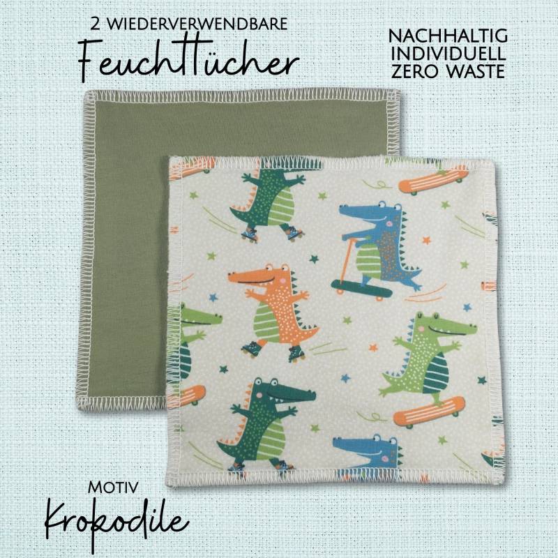 Feuchttücher - Waschlappen 2Er Set "Krokodile" Bio Baumwolle Bunt Wiederverwendbar Waschbar Öko von Etsy - Kristallnadel