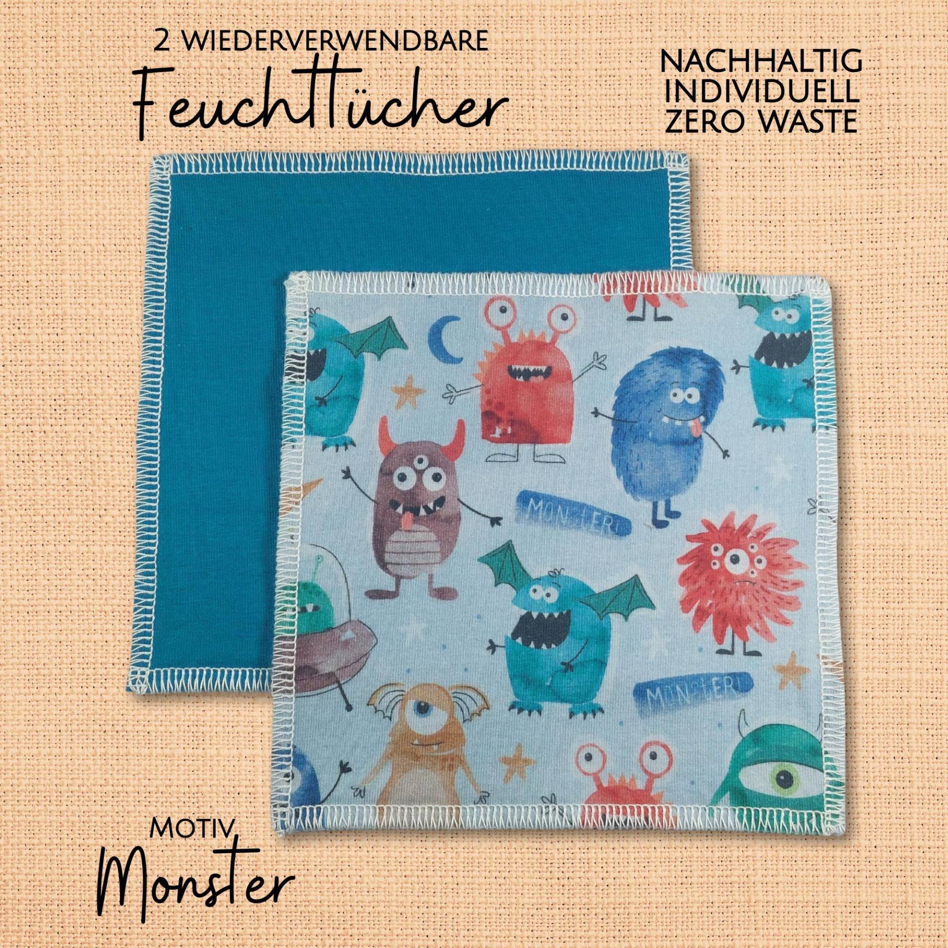 Feuchttücher - Waschlappen 2Er Set "Moster" Bio Baumwolle Bunt Wiederverwendbar Waschbar Öko von Etsy - Kristallnadel