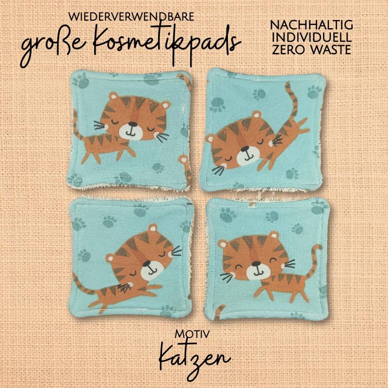 Große Kosmetikpads 4Er Set - Bio Baumwolle Bunt Waschbar Öko "Katzen" von Etsy - Kristallnadel