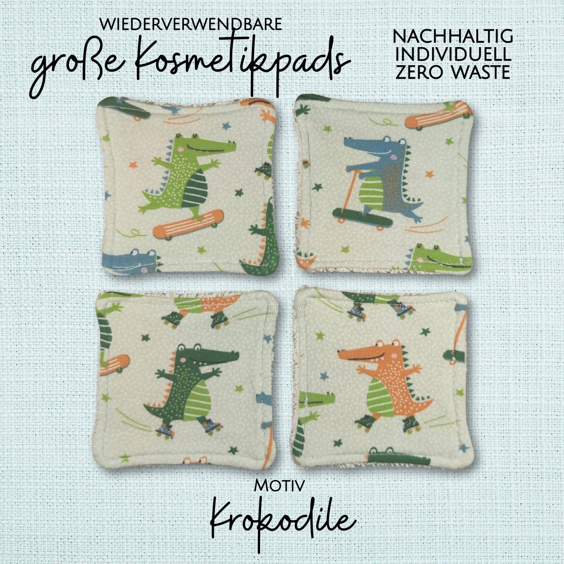 Große Kosmetikpads 4Er Set - Bio Baumwolle Bunt Waschbar Öko "Krokodile" von Etsy - Kristallnadel