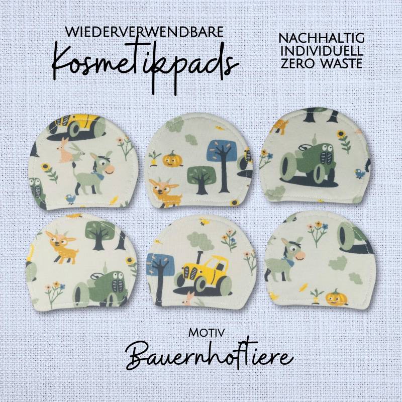 Kosmetikpads 6Er Set - Bio Baumwolle Bunt Waschbar Öko "Bauernhoftiere" von Etsy - Kristallnadel