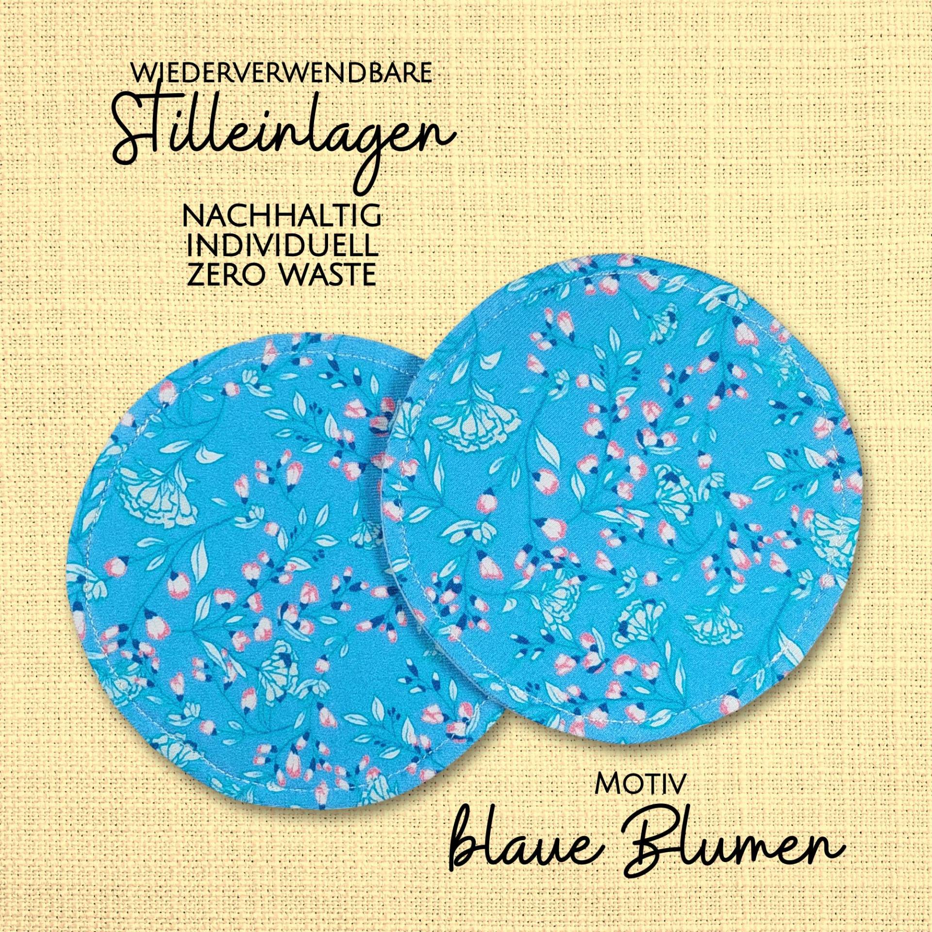 Waschbare - Wiederverwendbare Stilleinlagen Stillpads Aus Bio Öko Baumwolle "Blaue Blumen" von Etsy - Kristallnadel