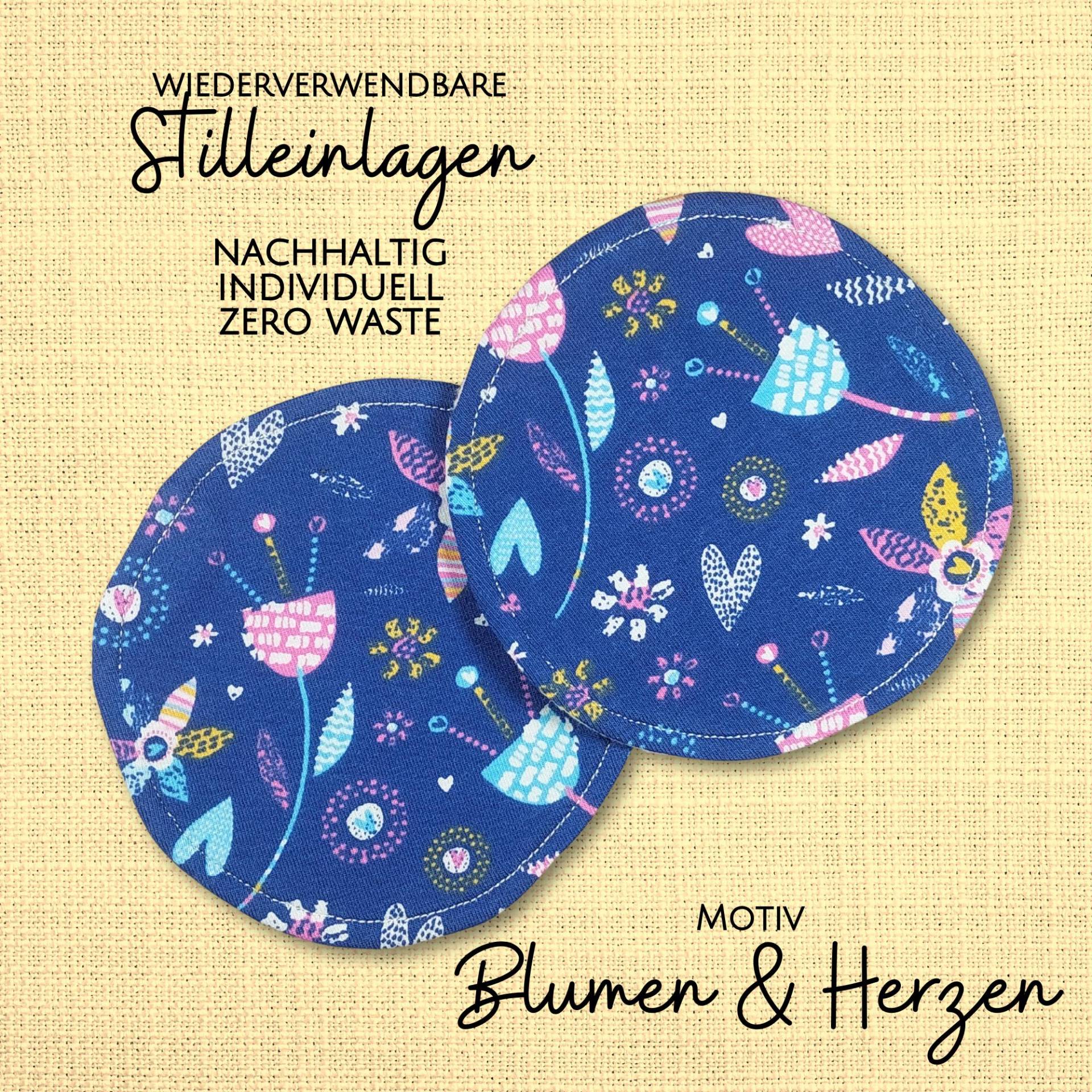 Waschbare - Wiederverwendbare Stilleinlagen Stillpads Aus Bio Öko Baumwolle "Blumen & Herzen" von Etsy - Kristallnadel