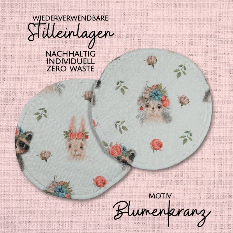 Waschbare - Wiederverwendbare Stilleinlagen Stillpads Aus Bio Öko Baumwolle "Blumenkranz" von Etsy - Kristallnadel