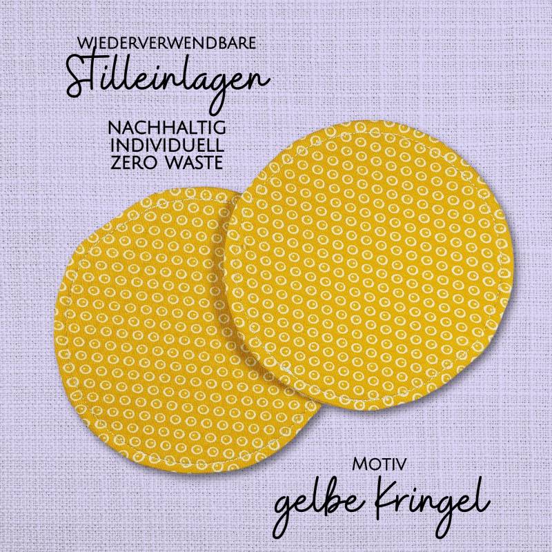 Waschbare - Wiederverwendbare Stilleinlagen Stillpads Aus Bio Öko Baumwolle "Gelbe Kringel" von Etsy - Kristallnadel