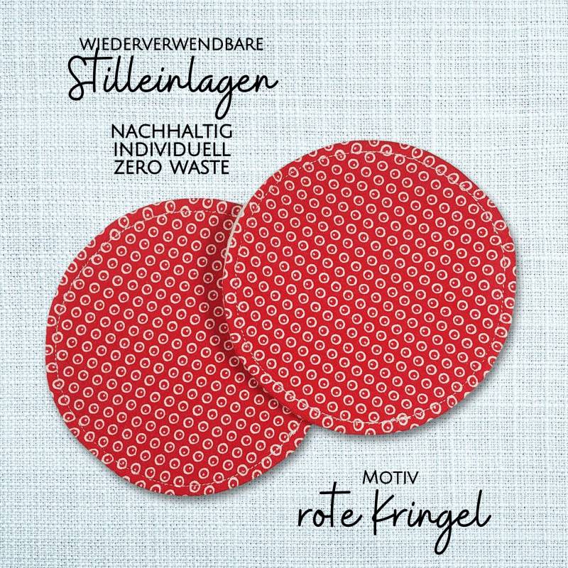 Waschbare - Wiederverwendbare Stilleinlagen Stillpads Aus Bio Öko Baumwolle "Rote Kringel" von Etsy - Kristallnadel