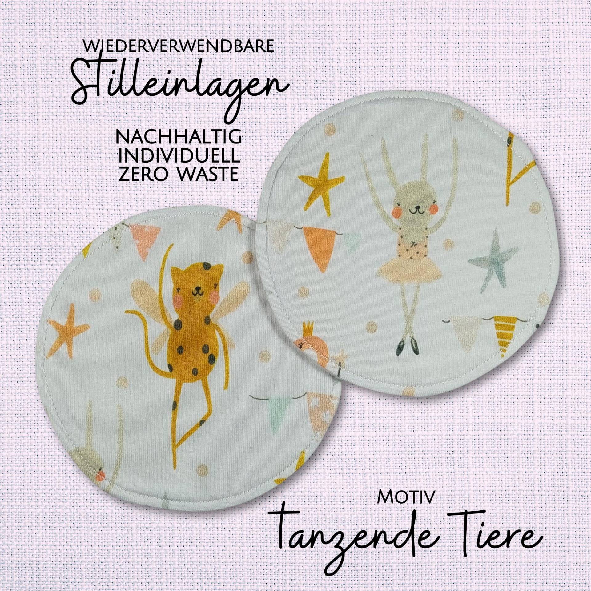 Waschbare - Wiederverwendbare Stilleinlagen Stillpads Aus Bio Öko Baumwolle "Tanzende Tiere" von Etsy - Kristallnadel