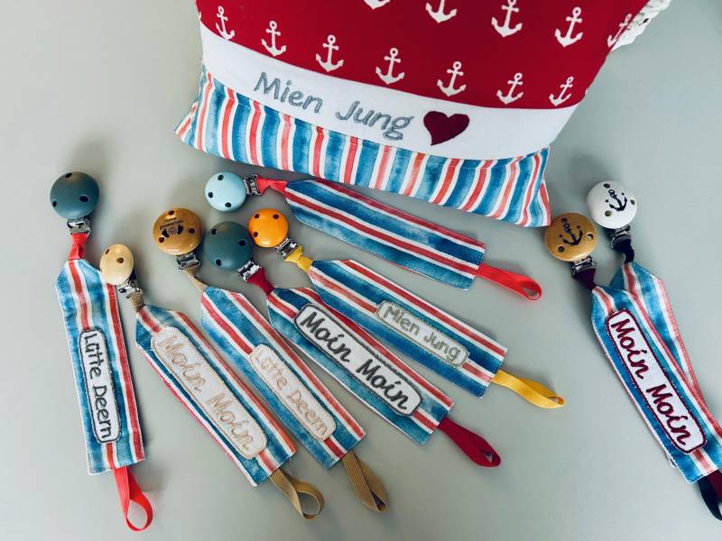 Schnullerband Maritime Streifen/Personalisierbare Schnullerkette Blau Rot Weiß Gestreift Ideales Babygesschenk Zur Geburt Mit Namen von Etsy - KuestenfieberDesign