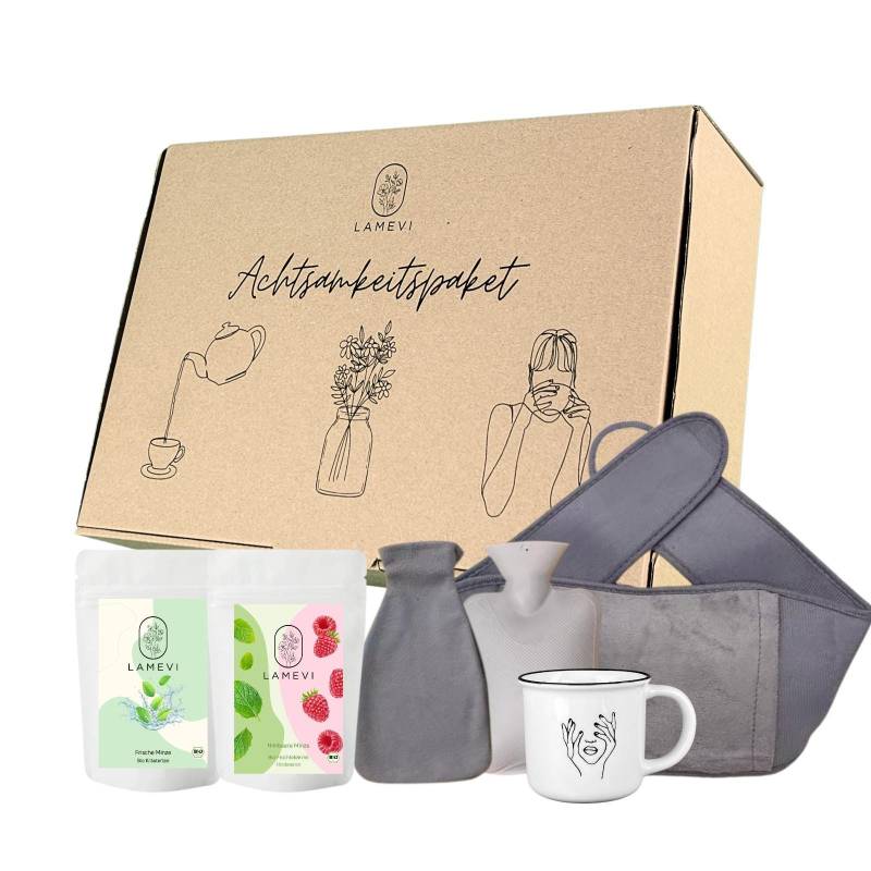 Achtsamkeit Geschenkbox - Bio Tee, Wärmflasche Mit Gürtel, Tasse Motiv Ca. 200Ml Für Entspannung U. Wohlbefinden, Geschenk Sie von Etsy - LAMEVI