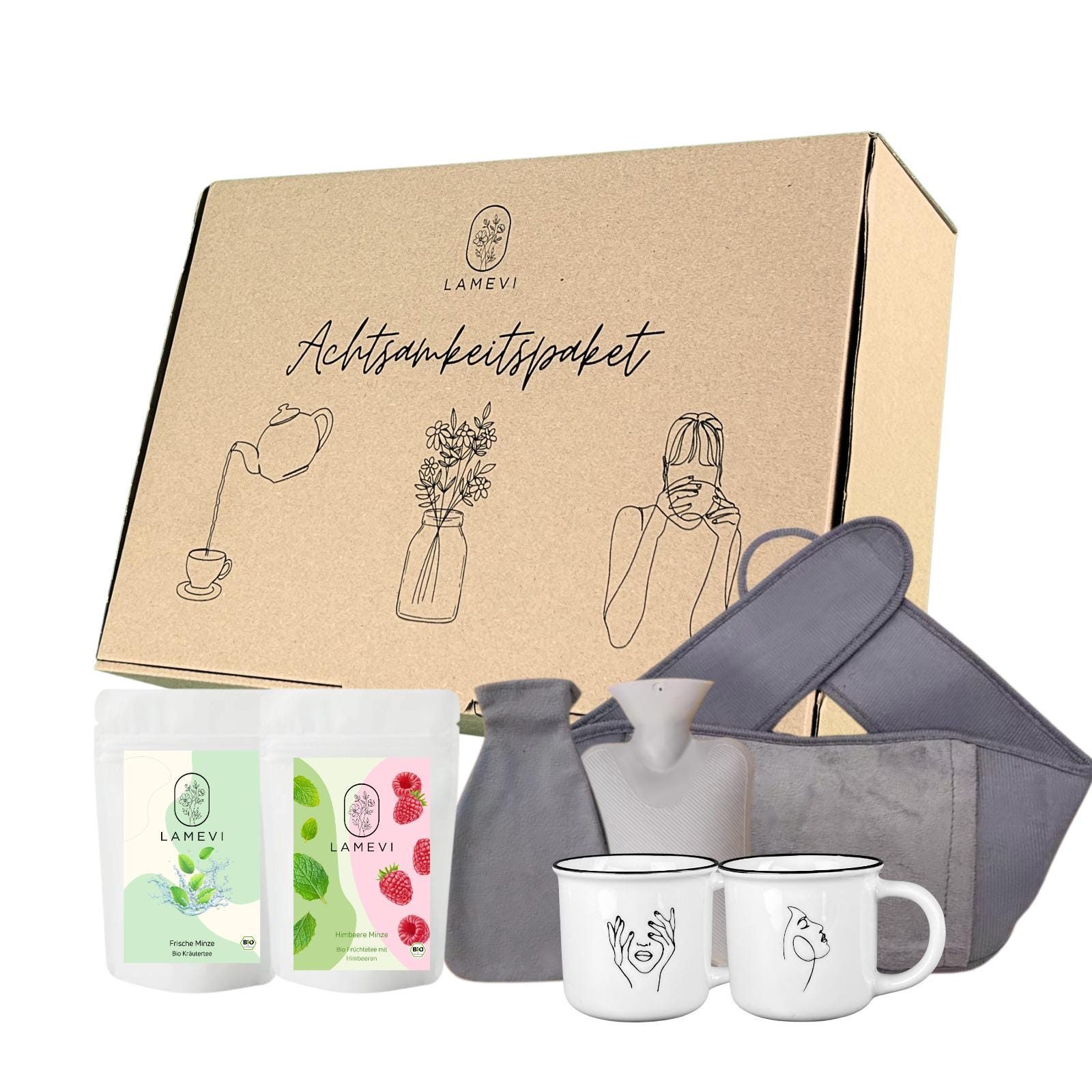 Achtsamkeit Geschenkbox - Bio Tee, Wärmflasche Mit Gürtel, Tasse Motiv Ca. 200Ml Für Entspannung U. Wohlbefinden, Geschenk Sie von Etsy - LAMEVI