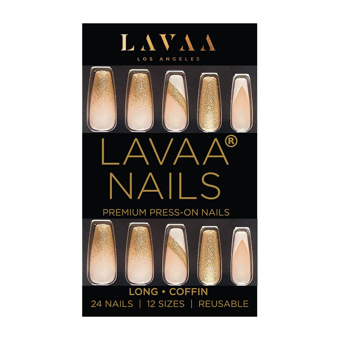 Glam Goddess Press-On Nails | Langer Sarg Gold Nail Art Salonqualität Und Wiederverwendbar Lava Schönheit von Etsy - LavaaBeauty