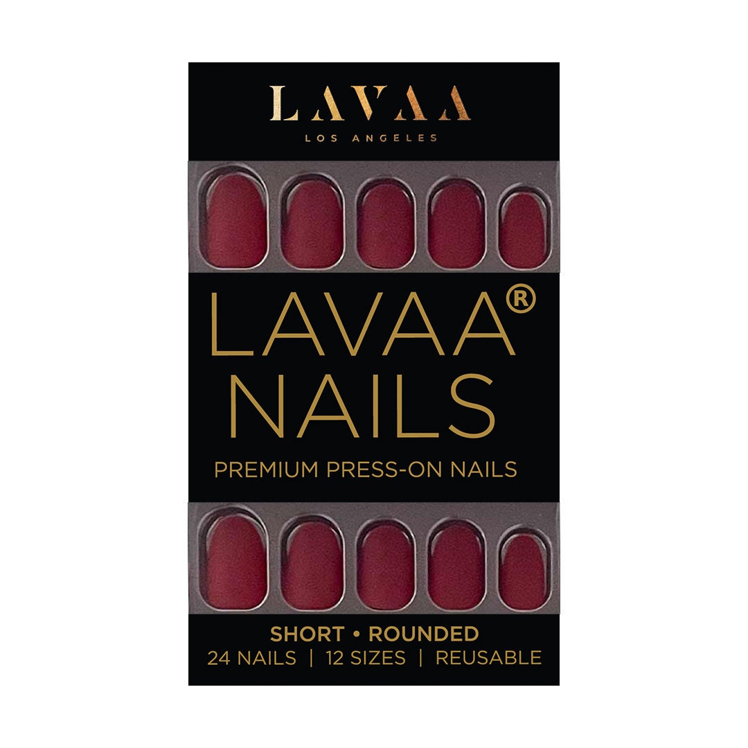 Lusty Red Press-On Nails | Kurze Abgerundete Matt Tiefrote Nägel Natürlich & Wiederverwendbar Lava Schönheit von Etsy - LavaaBeauty