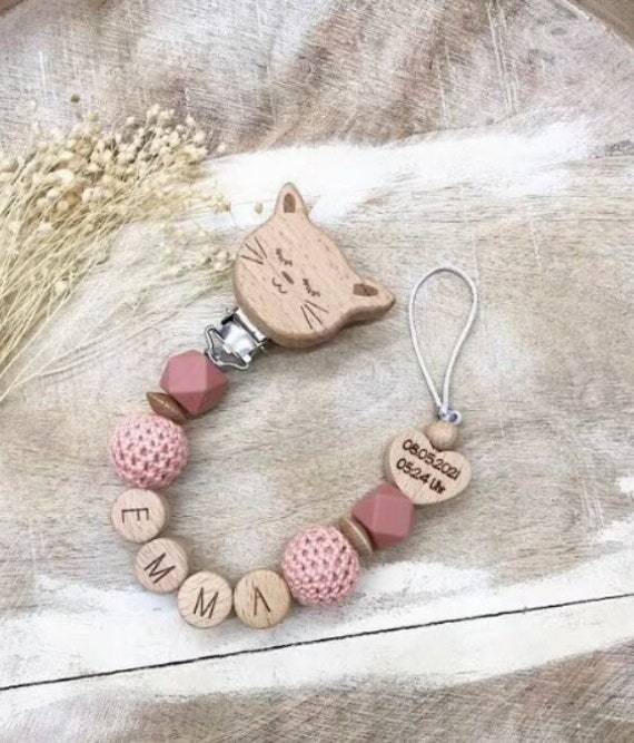 Schnullerkette Personalisiert Graviert Verschiedene Schriftarten/Clips Geschenk Geburt Taufe von Etsy - LemonandCocoa