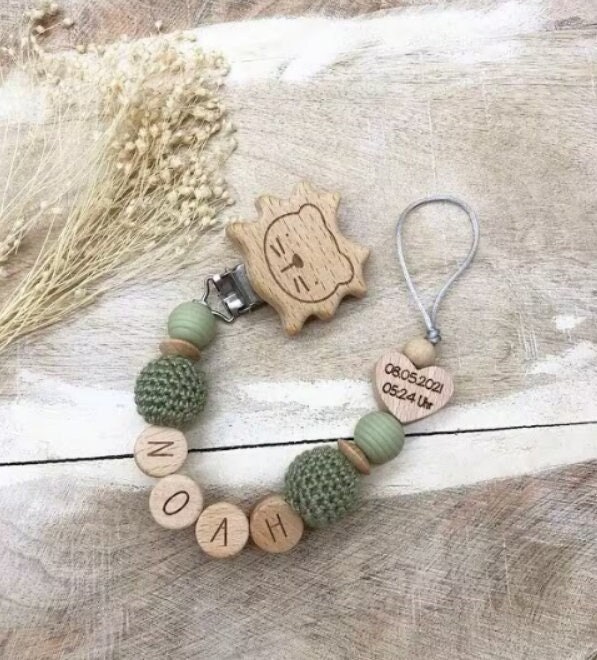 Schnullerkette Personalisiert Datum Graviert von Etsy - LemonandCocoa