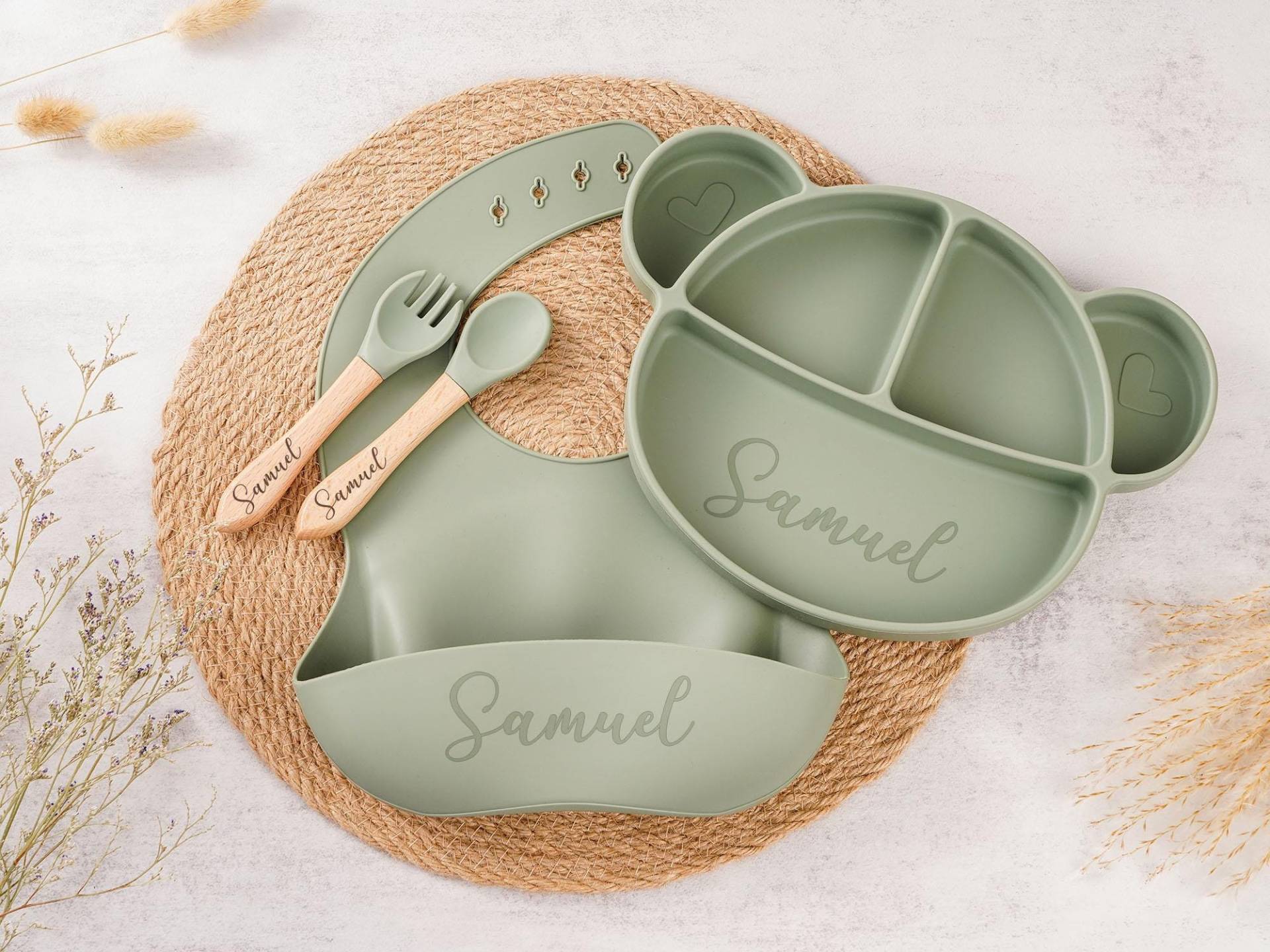 Custom Engraved Silicone Baby Weaning Set, Baby Plate Set With Name, Baby Feeding Shower Gifts, Christmas Gifts For Baby von Etsy - Lianetze