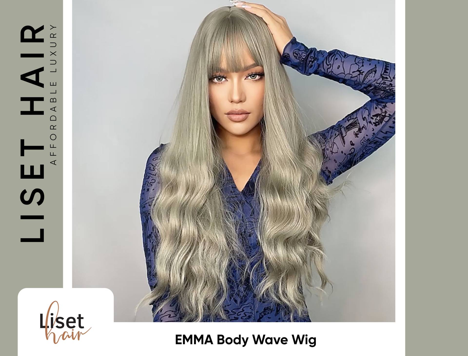 Emma Grün Blonde Lange Wellige Kunsthaar Perücke Mit Fransen/Bangs Für Den Alltag Und Cosplay | Grau Blonde Body Wave Knall von Etsy - LisetHair