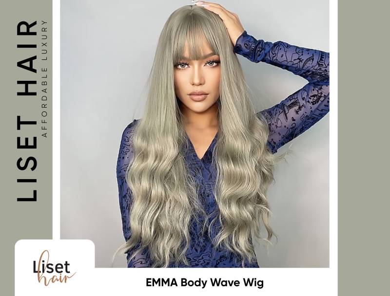 Emma Grün Blonde Lange Wellige Kunsthaar Perücke Mit Fransen/Bangs Für Den Alltag Und Cosplay | Grau Blonde Body Wave Knall von Etsy - LisetHair