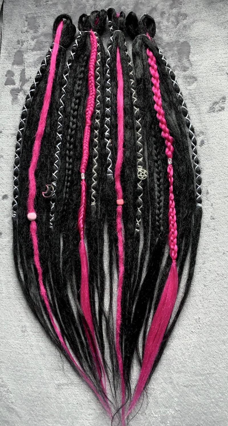 Pink Demon | Custom Made Dreadlocks Extensions Synthetic Dreads Black Pink Magenta Rose von Etsy - LivanaDreadart