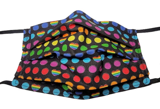 Metallic Regenbogen Polka Dots & Herzen Maske Wiederverwendbar Verstellbare Gesichtsmaske Mit Nasennadel Draht Und Filterfach von Etsy - LochNessLocker