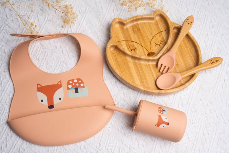 Personalisiertes Kinderteller - Und Besteckset/Holzteller Besteck Geburtsgeschenk Essensset in Fuchs, Elefant von Etsy - LouisAnaCreation