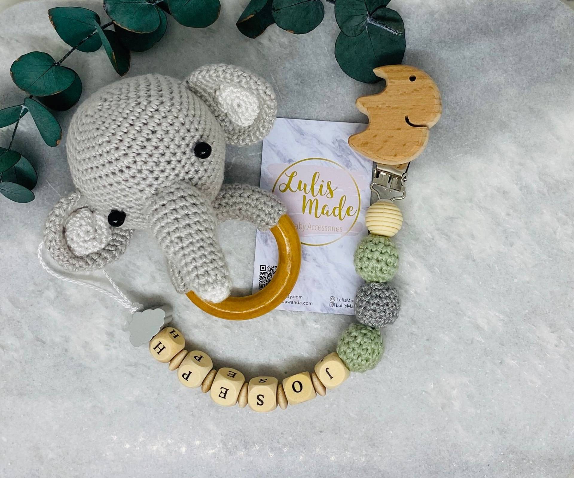 Schnullerkette Elefant, Rassel Elefnat, Mit Namen, Junge, Baby Geschenk von Etsy - LulismadeBoutique