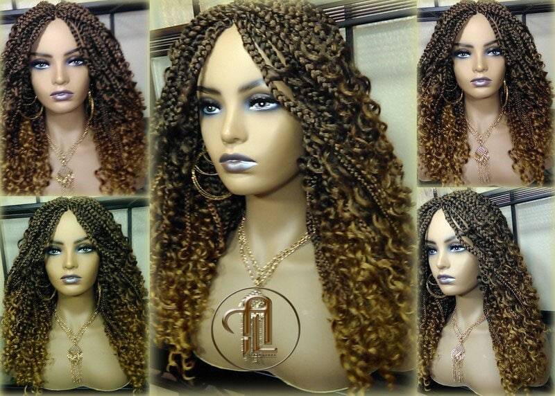 Box Braid Boho Kurze Lockige Perücke 36 cm Braun Auburn 30 27 Honigblond Distressed Goddess Braids Lockiges Haar von Etsy - LuxxxStyleBoutique