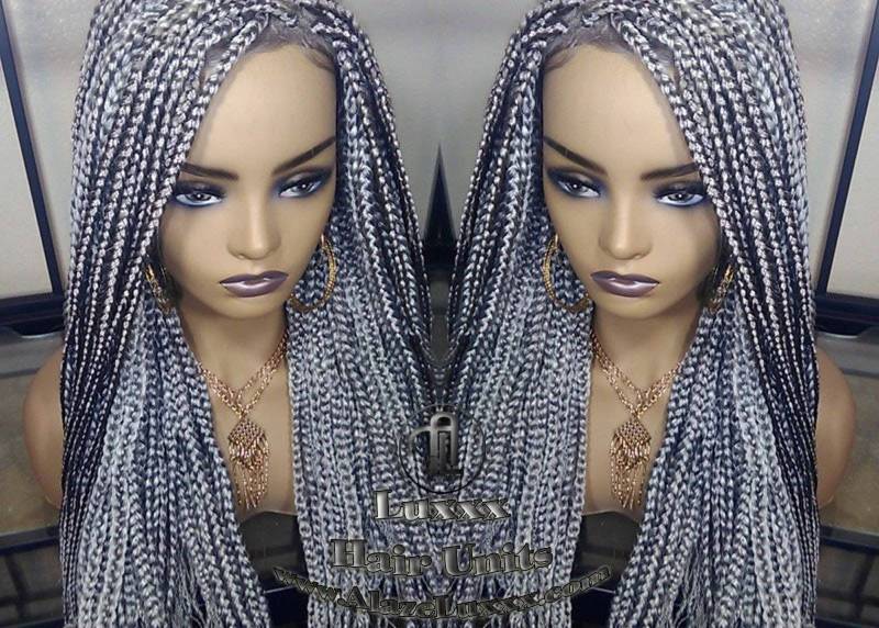 Box Braid 44 51 Perücke Grau Silber Spitze Babyhaar Sturm Lang Mittelger Gerade Kleberlos Lace Pre Stretched Flechtenhaar von Etsy - LuxxxStyleBoutique