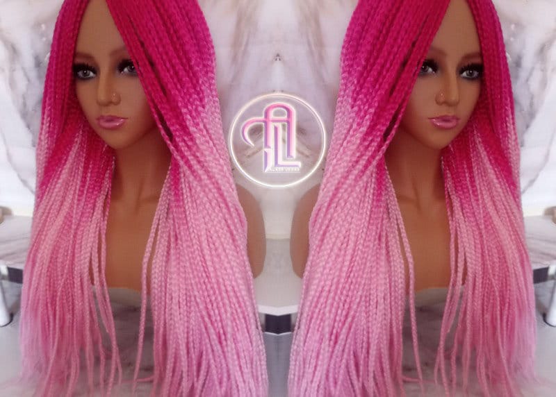 Hellrosa Hot Cosmic Pink Mermaid Perücke Box Braids Geflochten Kunsthaar Spitzenteil Barbie Core Film von Etsy - LuxxxStyleBoutique