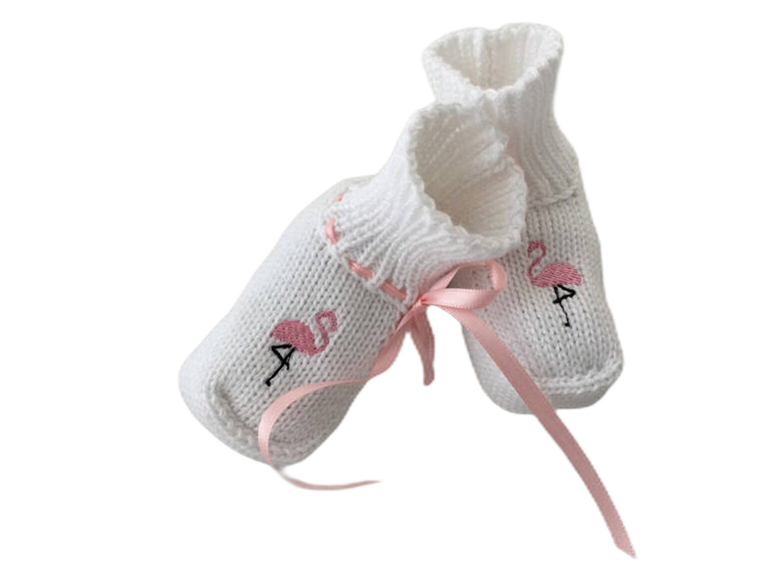 Babyschuhe, Strickschuhe, Strickstiefelchen, Flamingo, Stickerei Weiß, Rosa, Satinband, Mit Verpackung Babyschuhe, Strickschuhe, Strickstiefelchen, Flamingo, Stickerei Weiß, Rosa, Satinband, Mit Verpackung von Etsy - MANAStrickdesign