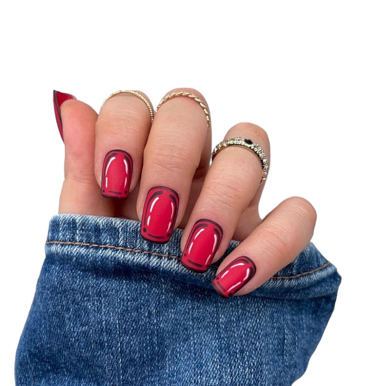 Press On Nails Cartoon Red von Etsy - MEVANAILS