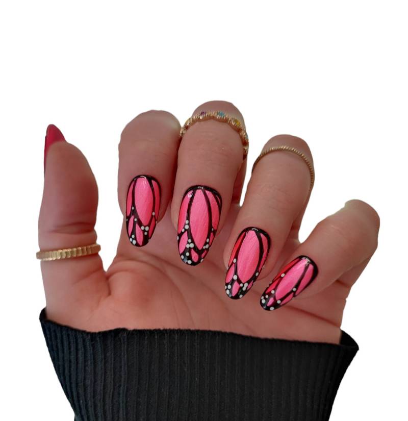 Press On Nails Sommer Pink Metallic von Etsy - MEVANAILS