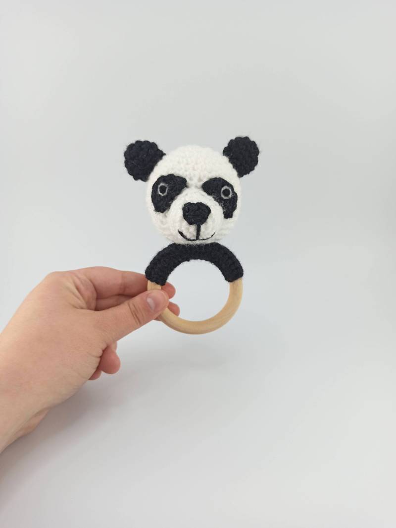 Gehäkelter Panda Beißring, Beißring Aus Holz, Schwarz Weiß, Rassel von Etsy - MMCMumMumCrafts