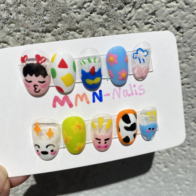 Nägel Aufdrücken | Handgedruckte Kawaii Cartoon Press Ons Buntstift Shin-Chan von Etsy - MMNnails