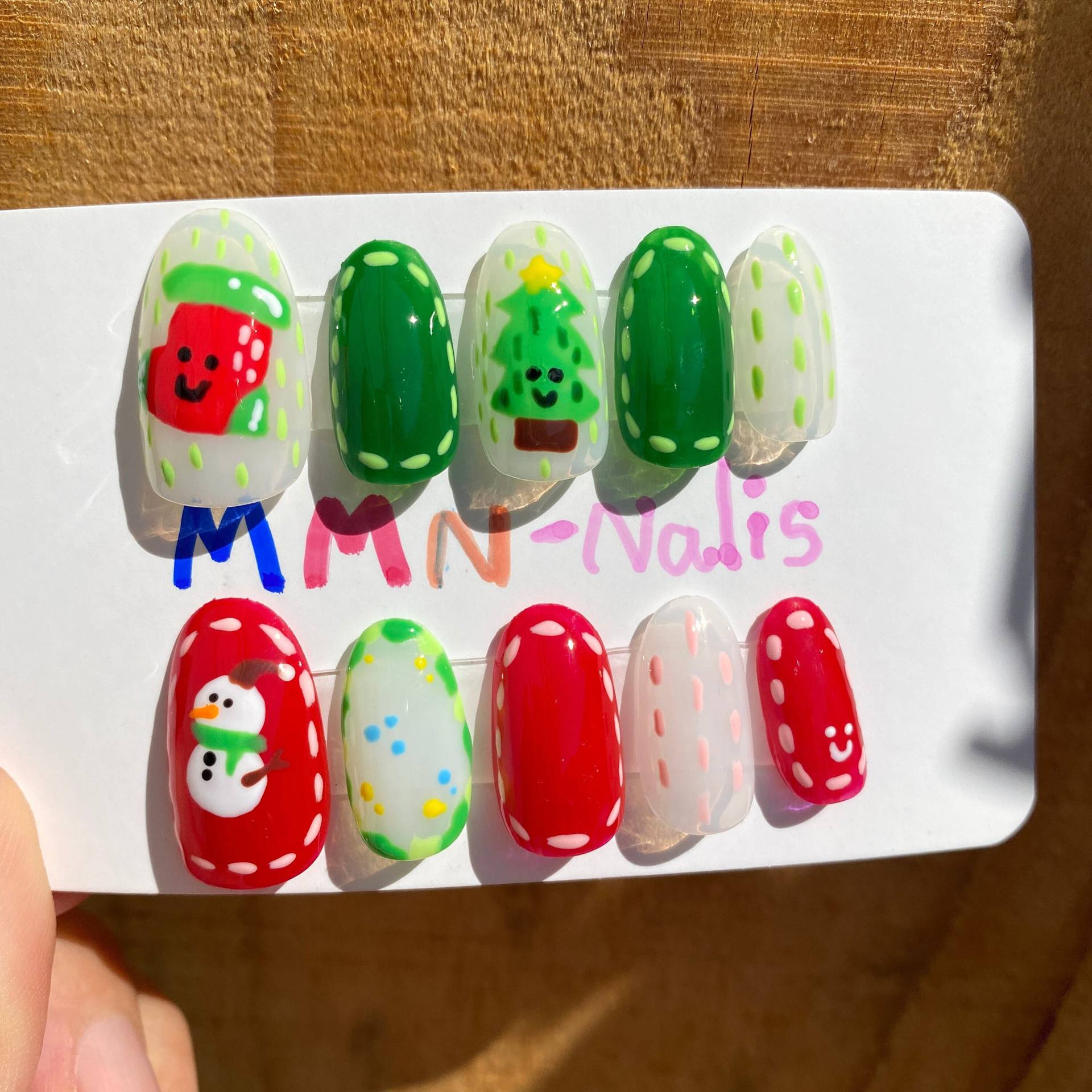 Set Von 10 Stück Nageldruck | Weihnachtsnägel Handgedruckte Nägel Rote Fake Kawaii von Etsy - MMNnails