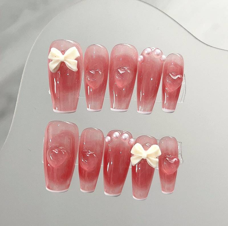 Blush Pure Desire Press On Nails Manicure/Reusable Medium-Long Coffin/ S Size von Etsy - MYNAILPRESS