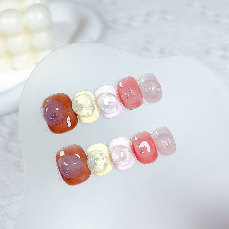 Colorful Jelly Press On Nail Manicure/Reusable Nails Short Squoval von Etsy - MYNAILPRESS