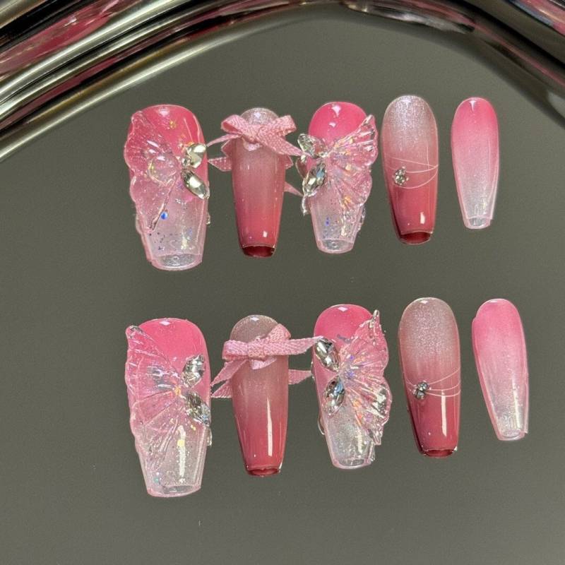 Glittering Fairy Wings Press On Nails Manicure/Reusable Medium-Long Coffin 24mm von Etsy - MYNAILPRESS