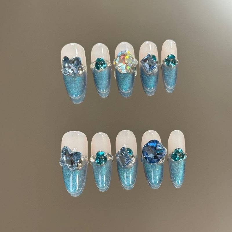 Mermaid Glow Press On Nails Manicure/Reusable/ Medium-Long Almond 24mm von Etsy - MYNAILPRESS