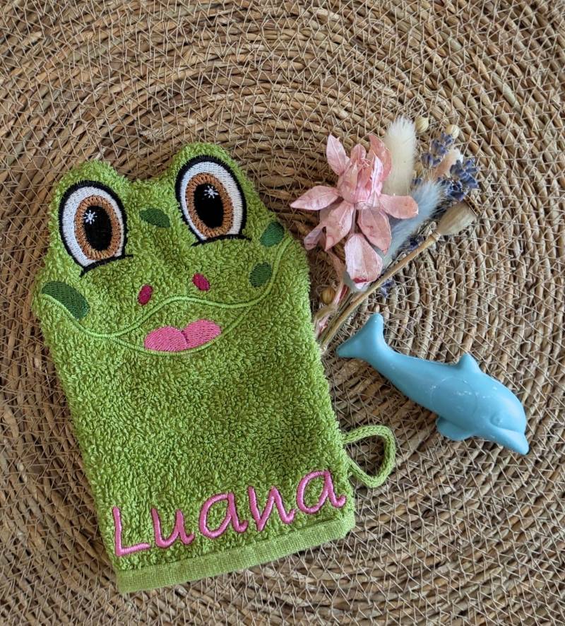 Frottee Waschhandschuh Waschlappen Frosch Gestickt Mit Wunschnamen von Etsy - MaLuVonJacqueline