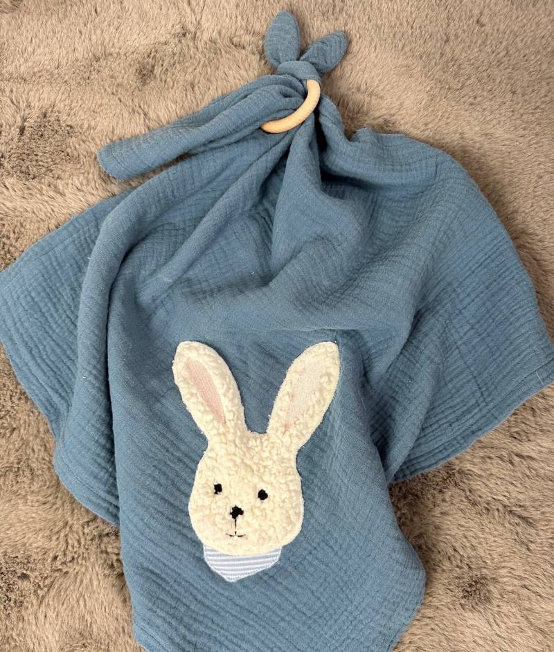 Baby Schnuffeltuch Kuscheltuch Bestickt, Musselin Hasenjunge Jeansblau Mit Wunschnamen von Etsy - MaikeCreative