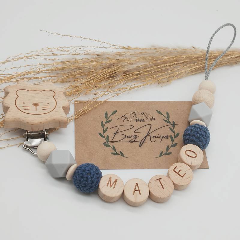 Schnullerkette Mit Namen Personalisiert Jungen Dunkelblau Blau Grau | Babygeschenk Zur Geburt von Etsy - ManufakturBergKnirps