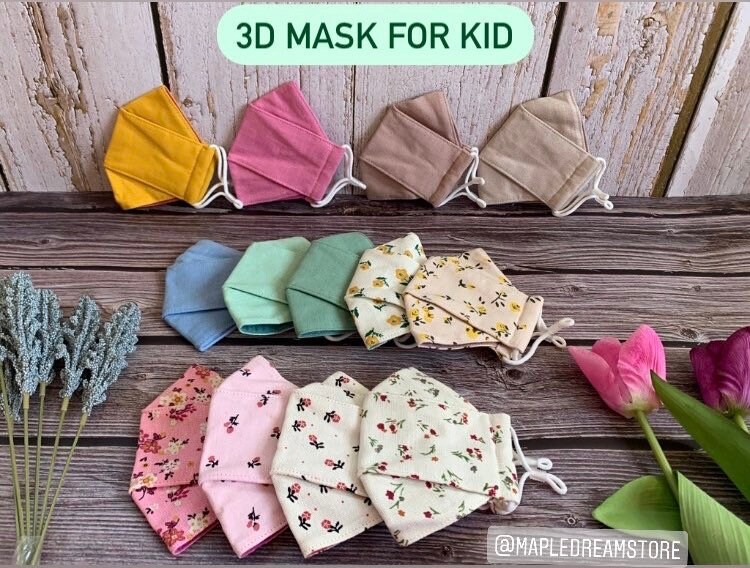 3D Maske| Handgemachte Origami Blumen Leinen & Musselin Kinder Gesichtsmaske, Handbemalte Maske, Verstellbare Ohrschlaufen von Etsy - MapleDreamStore