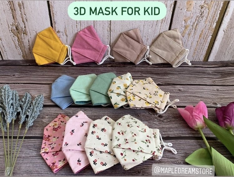 3D Maske| Handgemachte Origami Blumen Leinen & Musselin Kinder Gesichtsmaske, Handbemalte Maske, Verstellbare Ohrschlaufen von Etsy - MapleDreamStore