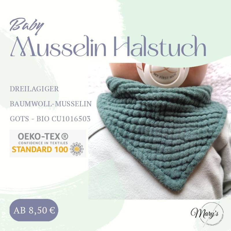 Baby Musselin Halstuch, 100% Bio Gots Zertifiziert, Dreilagiger Musselinstoff, Super Weich Und Saugfähig, Personalisiertes Lätzchen von Etsy - MarysSchneiderei