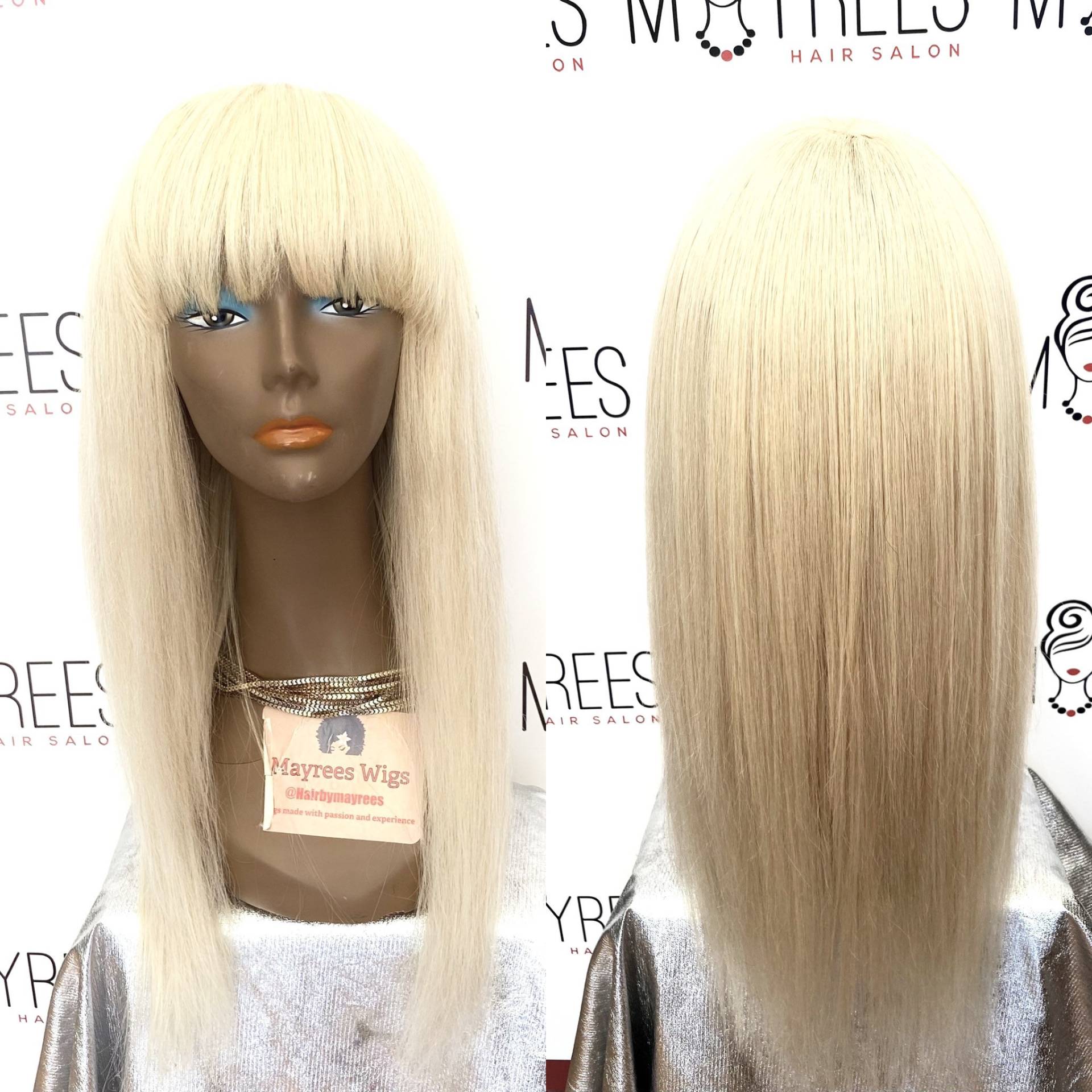 Platin Blonde Volle Fransen Perücke von Etsy - Mayreeswigs